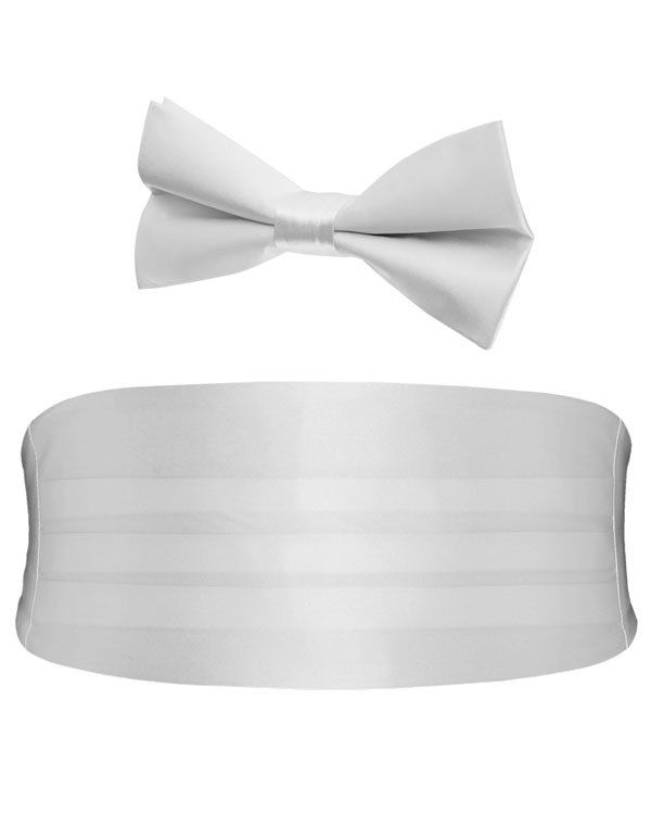 White Cummerbund & PreTied Bow Tie Set Dobell