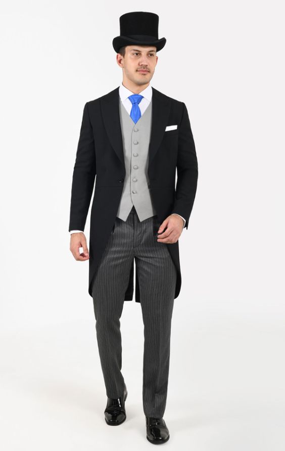 Wool Herringbone Morning Suit Top Hat Vest Shirt Tie