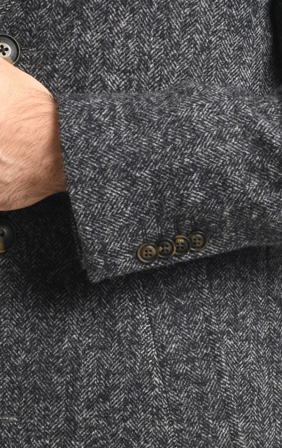 Dobell Grey Herringbone Flecked Tweed Overcoat Dobell