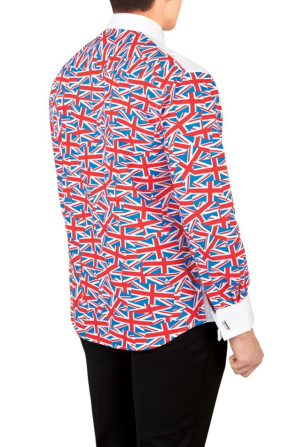 Dobell 100 Cotton Union Jack Patterned Back Dress Shirt Dobell