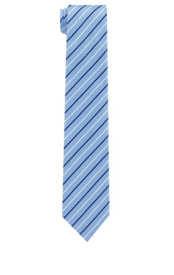 Light Blue Tie with White and Navy Blue Stripes Dobell