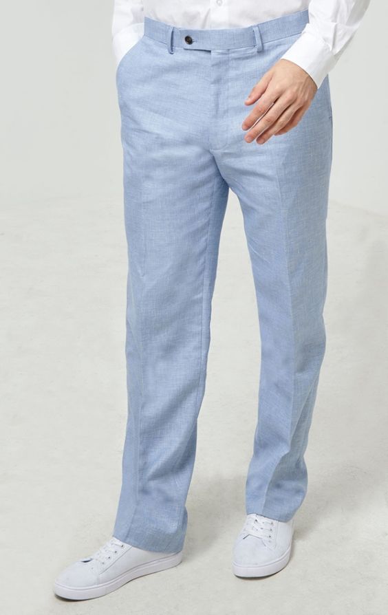 Dobell Light Blue Linen Suit Trousers