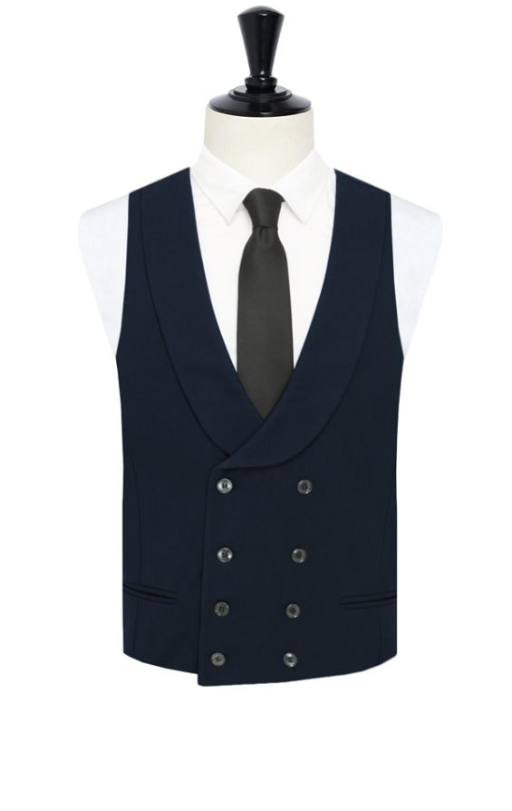 Dobell Navy Herringbone Double Breasted Shawl Lapel Vest Dobell