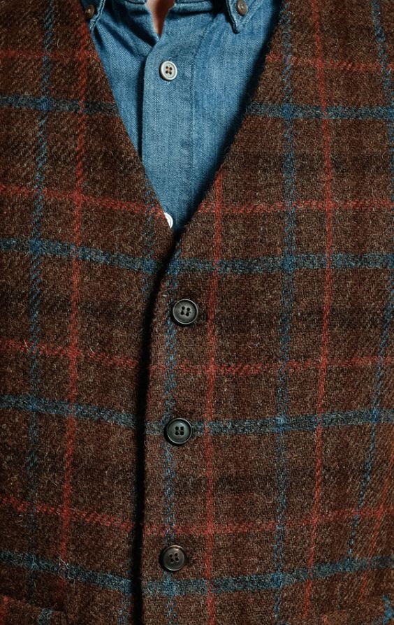 Harris Tweed Brown Check Tweed Vest Dobell