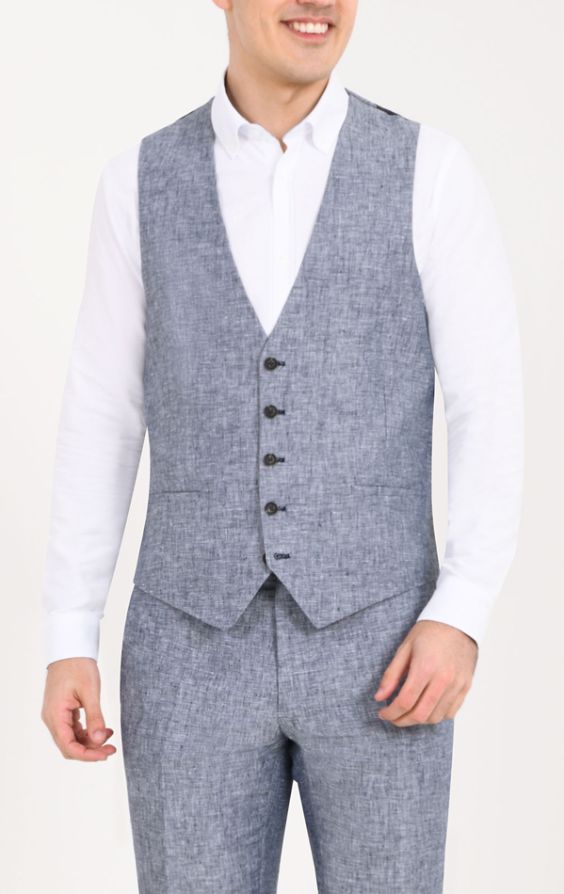 Dobell Blue Chambray Linen Vest