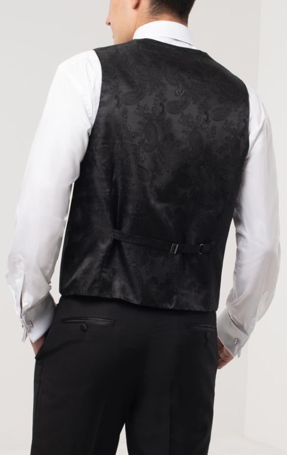 Dobell Black Double Breasted Slim Fit Tuxedo Vest
