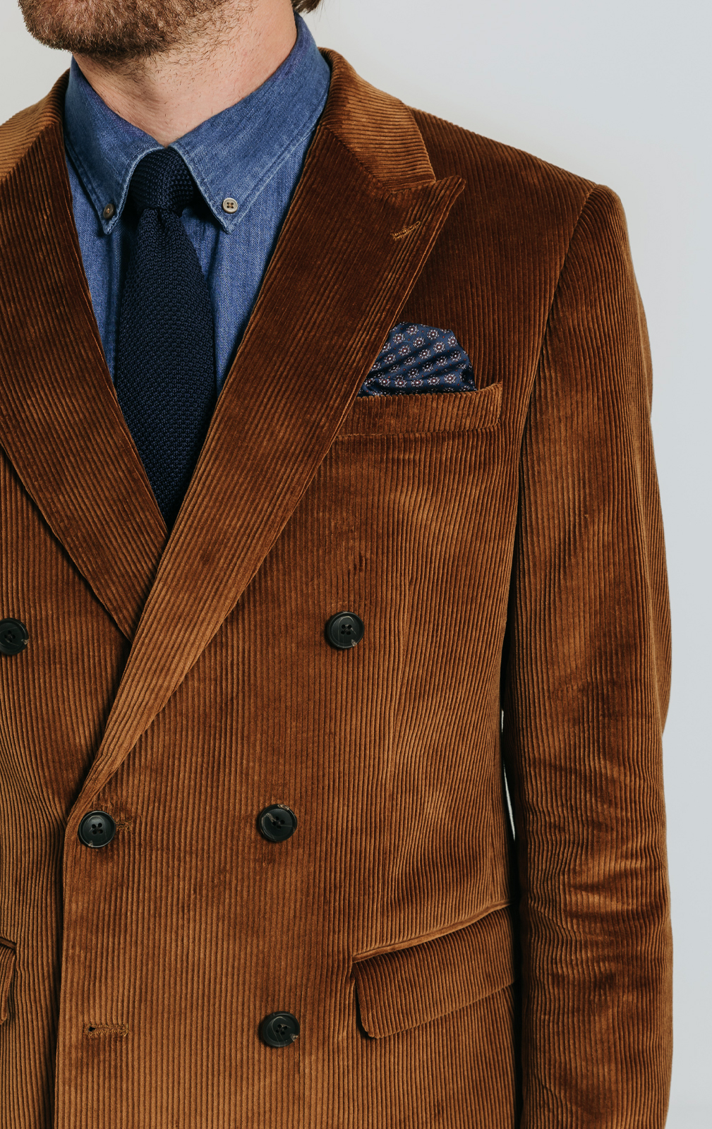 Double Breasted Mid Brown Corduroy Jacket Dobell