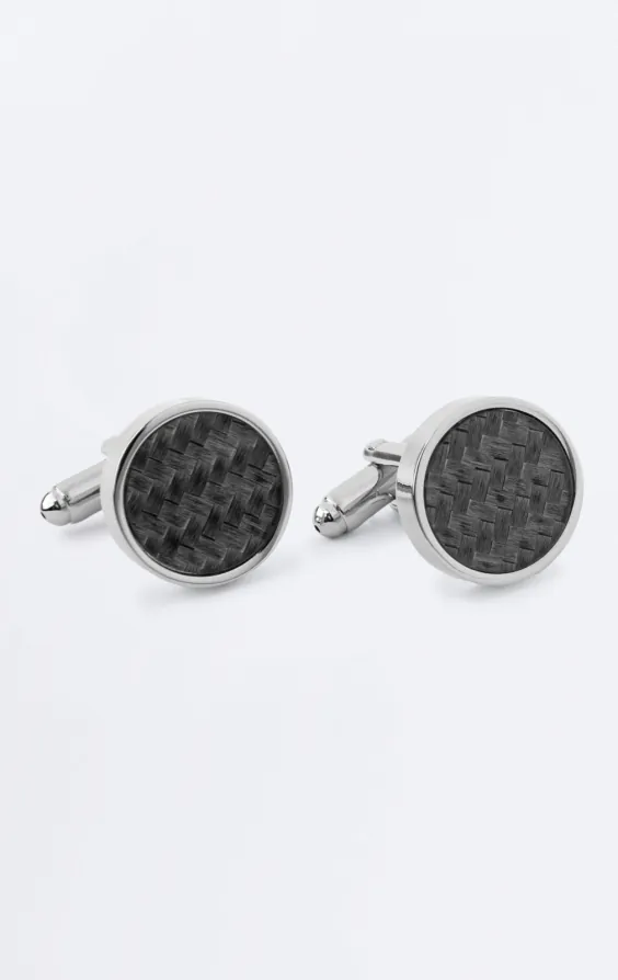 Grey and Silver Geometric Pattern Round Cufflinks