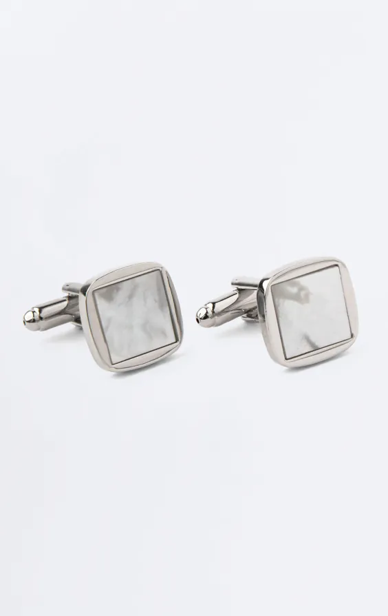 Silver Coloured Square Cufflinks with Mother of Pearl Inset Silver Coloured Square Cufflinks with Mother of Pearl Inset