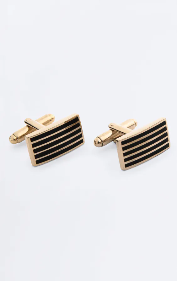 Gold and Black Coloured Rectangle Cufflinks and Tie Clip - photo 1 Gold and Black Coloured Rectangle Cufflinks and Tie Clip - photo 1