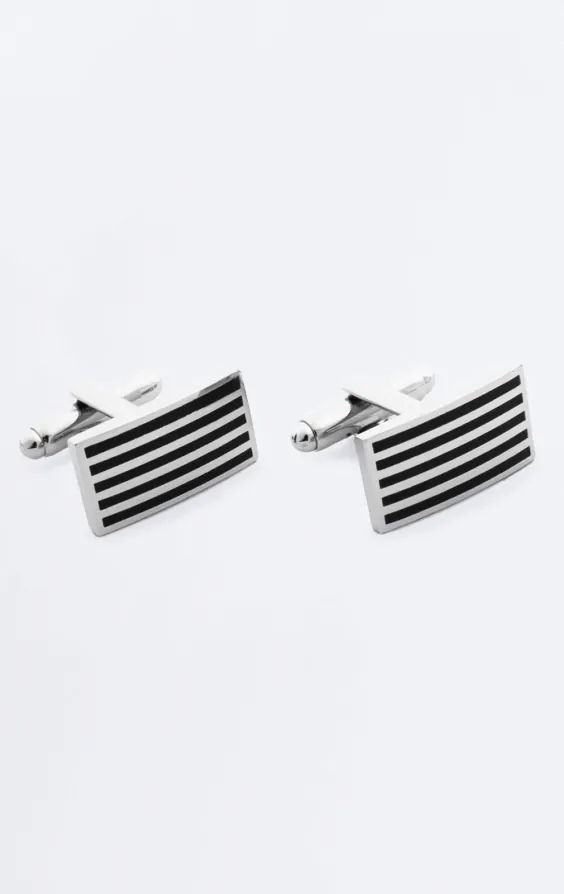 Silver and Black Coloured Rectangle Cufflinks and Tie Clip - photo 1 Silver and Black Coloured Rectangle Cufflinks and Tie Clip - photo 1
