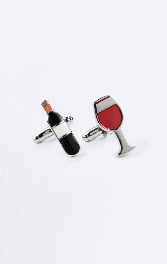 Red Wine Bottle and Glass Cufflinks Red Wine Bottle and Glass Cufflinks