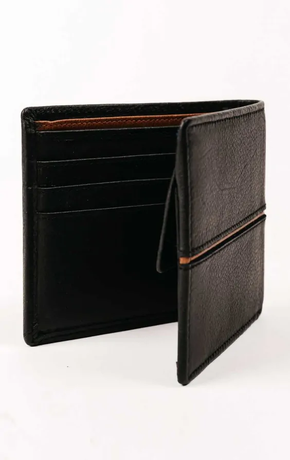 Men’s Bifold Wallet – PU Leather, “Fuck Off” Stripe Design, Black/Gray/Red - View #8