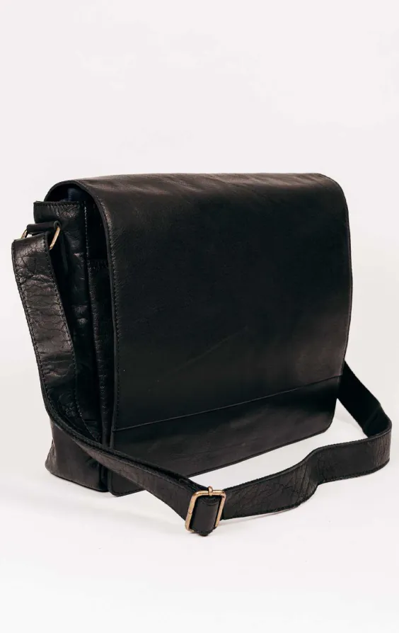 Black Leather Large Messenger Bag - photo 2
