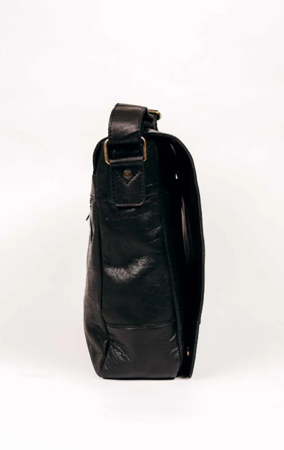 Black Leather Large Messenger Bag - photo 3