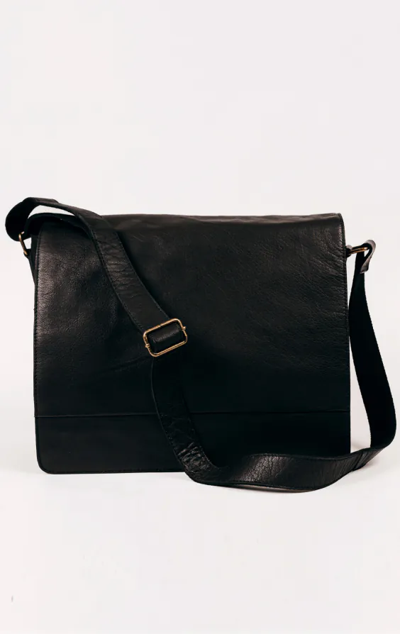 Black Leather Large Messenger Bag