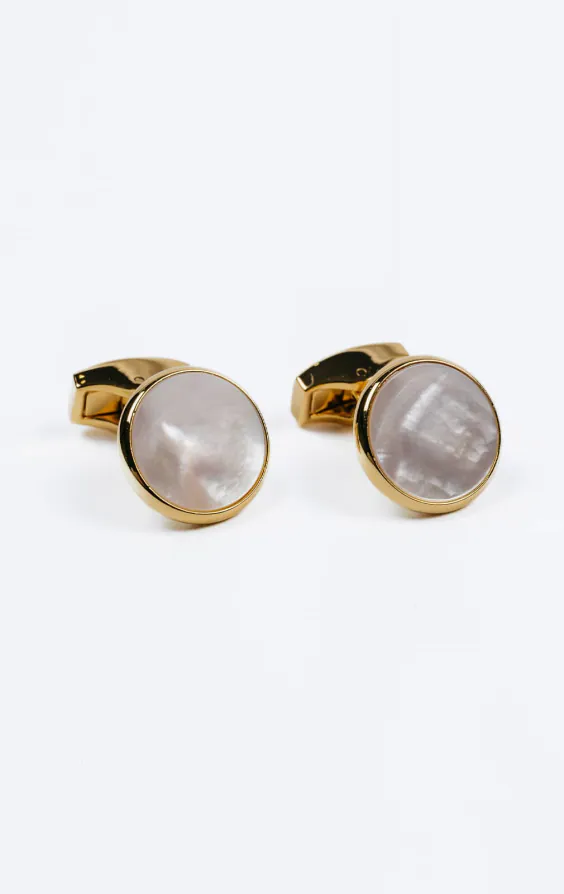 Gold Coloured Mother of Pearl Circle Cufflinks Gold Coloured Mother of Pearl Circle Cufflinks