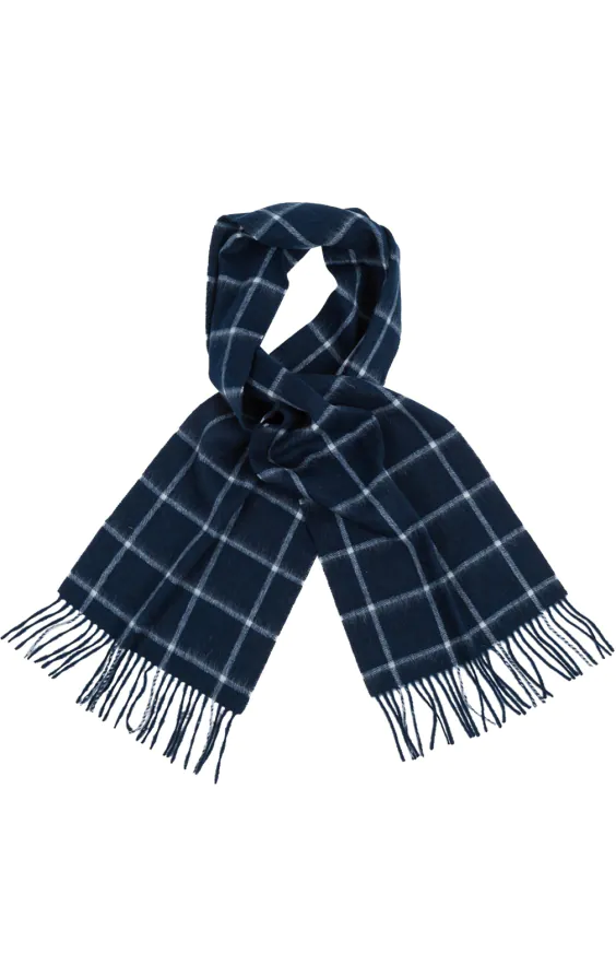 Navy and Cream Check Brushed Wool Scarf Navy and Cream Check Brushed Wool Scarf