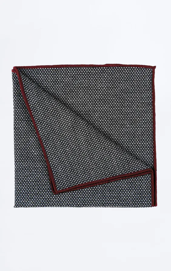 Grey Weave Handkerchief with Burgundy Tipping