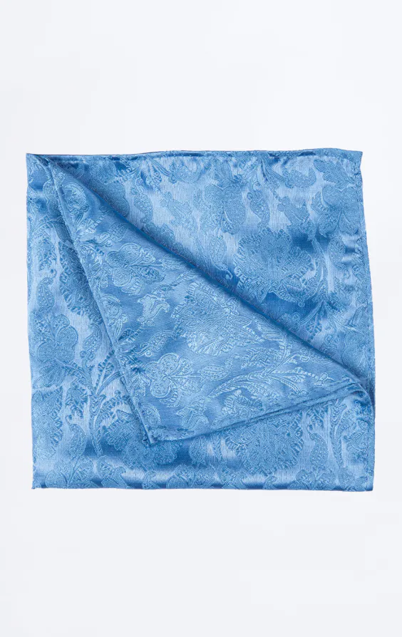 Mid Blue Leaf Jacquard Handkerchief