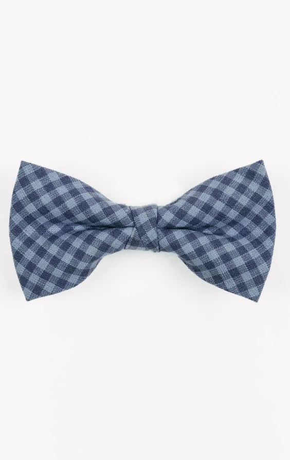 Blue Gingham Check Linen Bow Tie