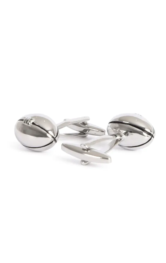 Silver Coloured Rugby Ball Cufflinks