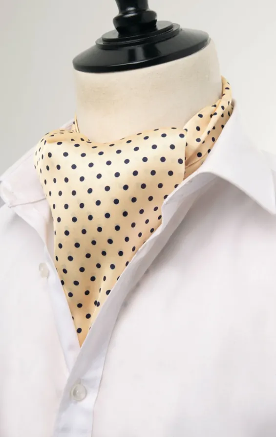 Daywear Cravat in Yellow with Blue Polka Dots Daywear Cravat in Yellow with Blue Polka Dots
