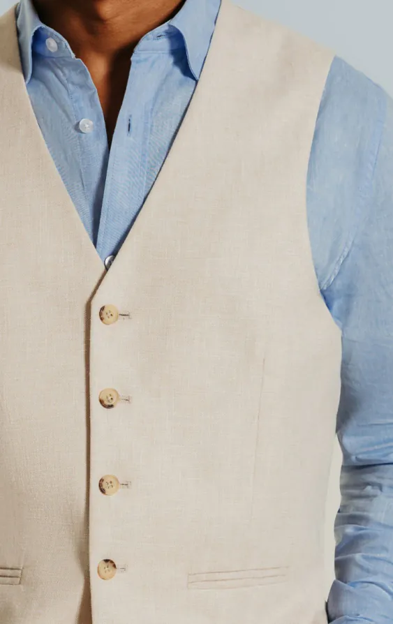 Cream Linen Slim Fit Vest - photo 1 Cream Linen Slim Fit Vest - photo 1