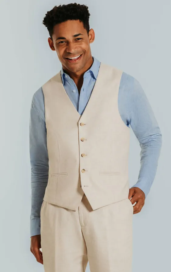 Cream Linen Slim Fit Vest Cream Linen Slim Fit Vest