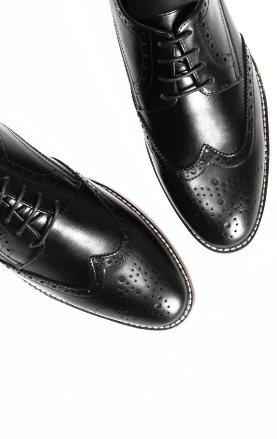 Dobell Black Derby Brogue Shoes - photo 1