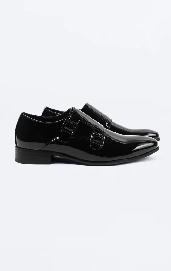 Dobell Black Patent Double Monk Dress Shoes