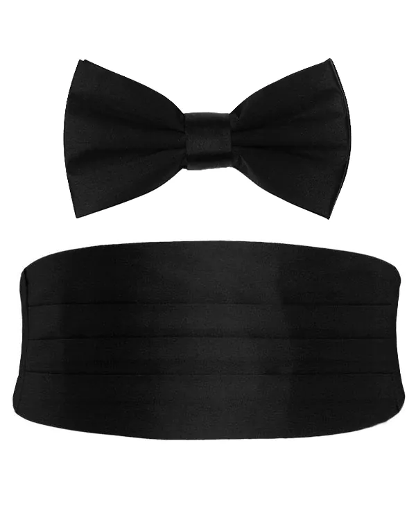 Black Silk Cummerbund & Pre-Tied Bow Tie Set Black Silk Cummerbund & Pre-Tied Bow Tie Set