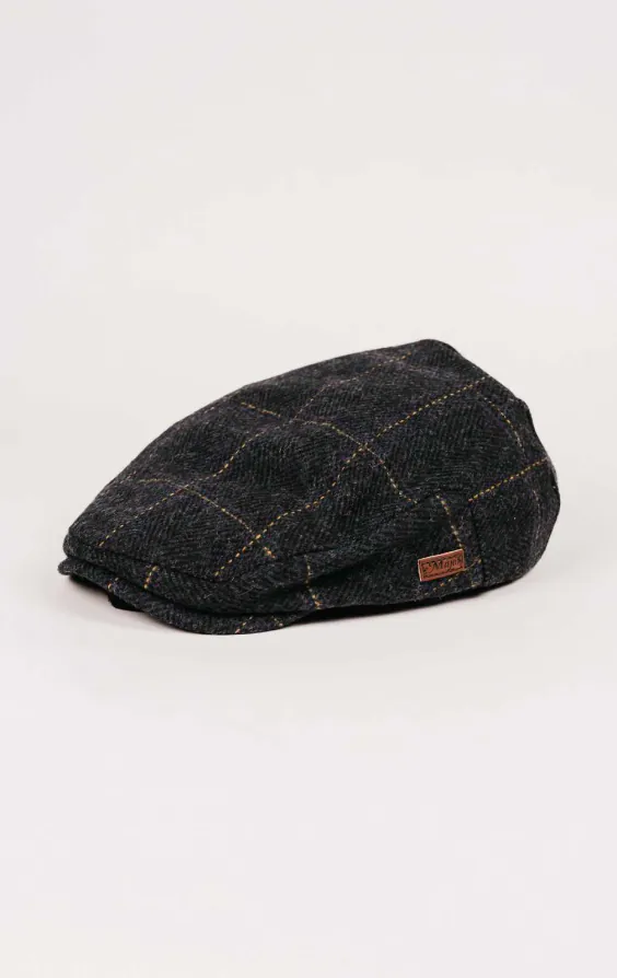 Navy Twill Check Flat Cap