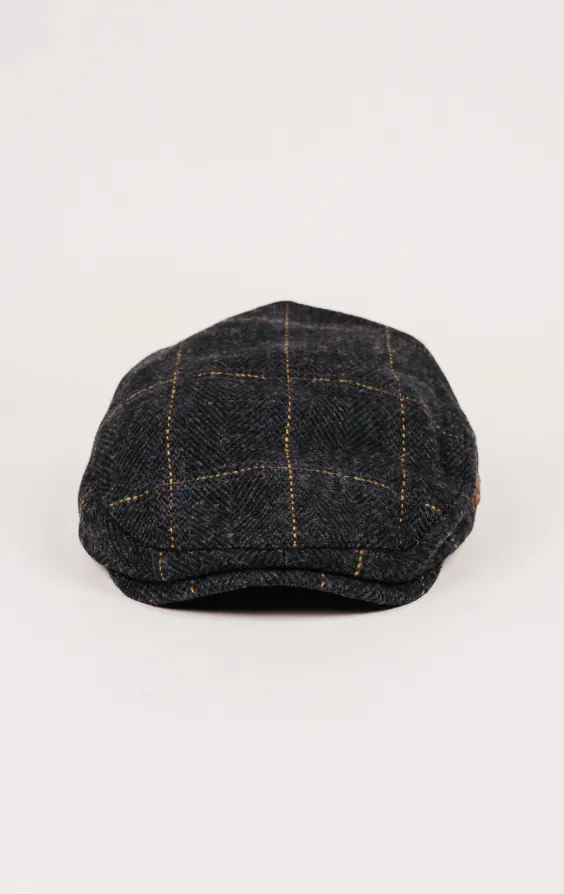 Navy Twill Check Flat Cap - photo 1