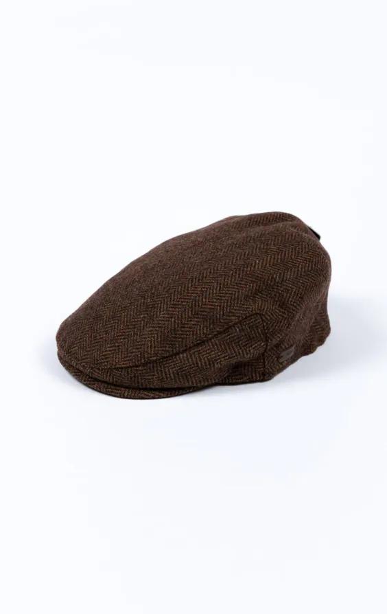 Brown Herringbone Tweed Flat Cap Brown Herringbone Tweed Flat Cap