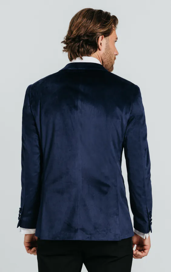 Double Breasted Navy Velvet Tuxedo with Black Trousers - photo 2 Double Breasted Navy Velvet Tuxedo with Black Trousers - photo 2