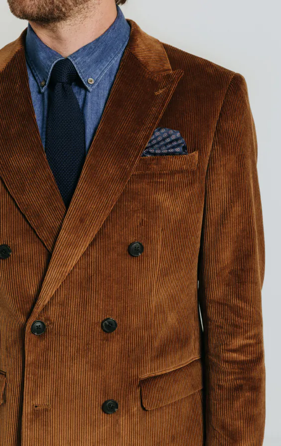 Double Breasted Mid Brown Corduroy Jacket Dobell