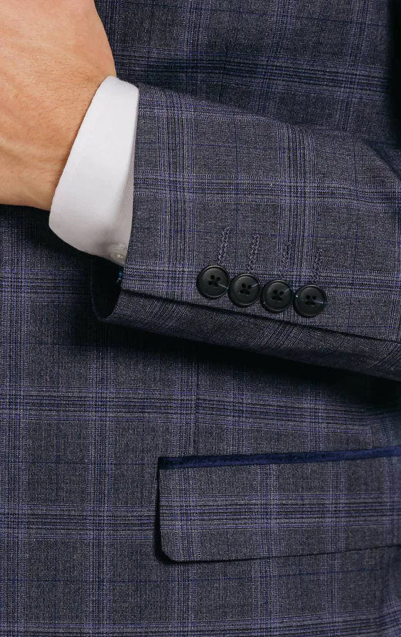 Grey and Blue Check with Navy Trim Suit Jacket - photo 2