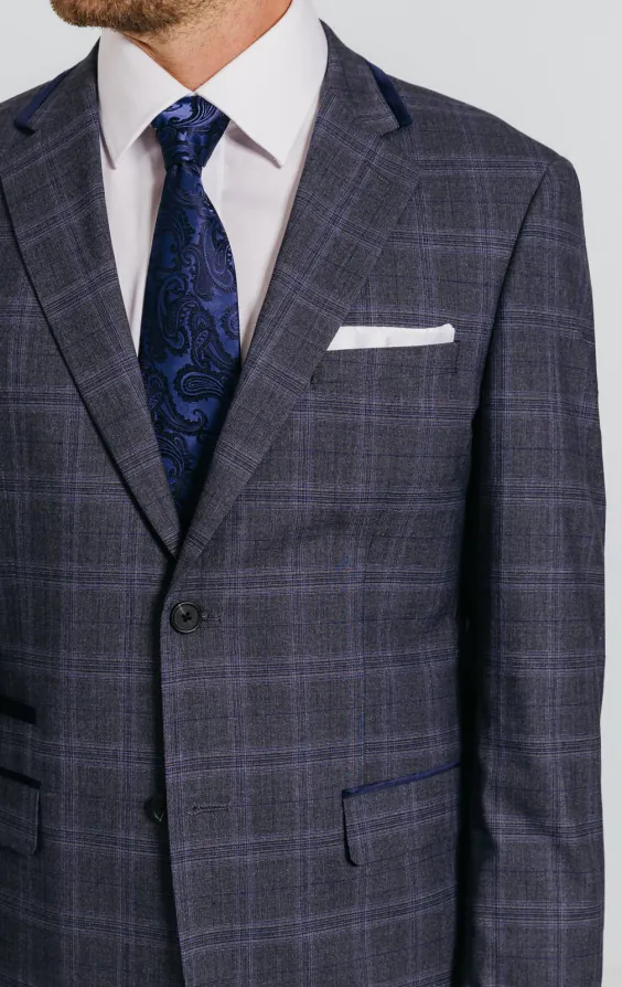Grey and Blue Check with Navy Trim Suit Jacket - photo 3