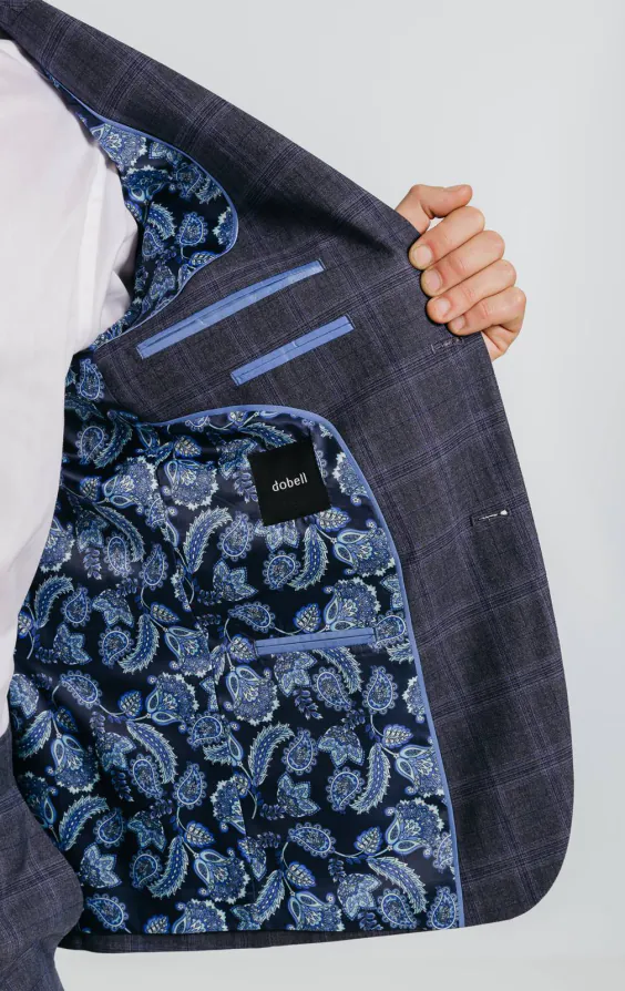 Grey and Blue Check with Navy Trim Suit Jacket - photo 4