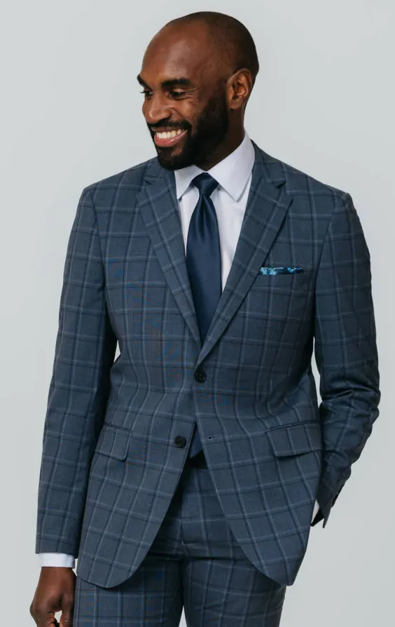 Blue Bold Windowpane Check Suit Jacket Blue Bold Windowpane Check Suit Jacket