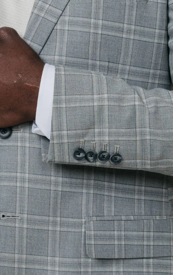 Grey with Tan Check Suit Jacket with Peak Lapel - photo 2