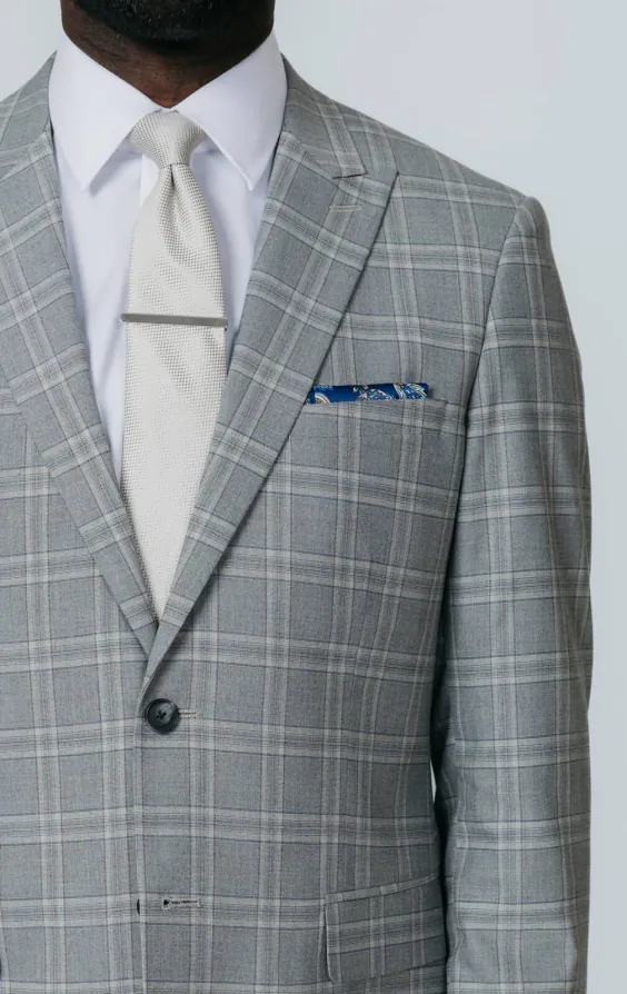 Grey with Tan Check Suit Jacket with Peak Lapel - photo 3