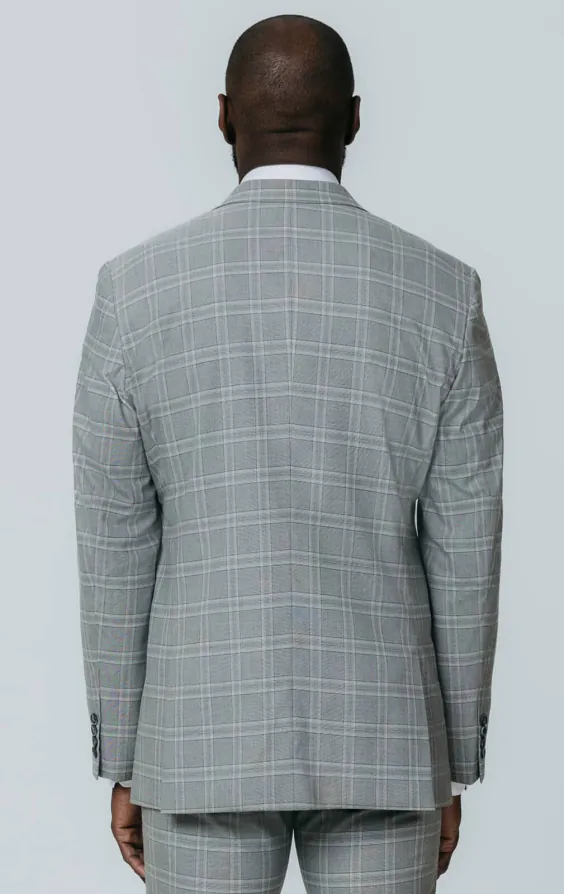 Grey with Tan Check Suit Jacket with Peak Lapel - photo 5