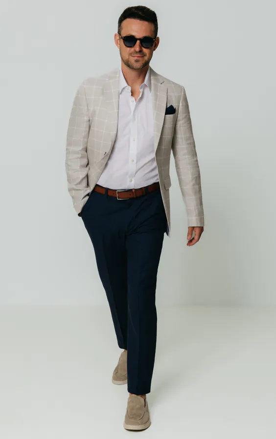 Light Grey Windowpane Check Linen Jacket - photo 1 Light Grey Windowpane Check Linen Jacket - photo 1
