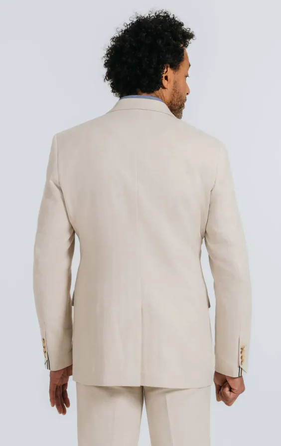 Oatmeal Linen Herringbone Double Breasted Suit Jacket with Peak Lapel - photo 1
