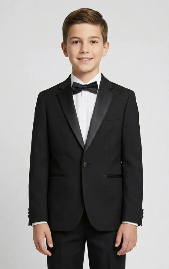 Boys Black Dinner Jacket with Notch Lapel