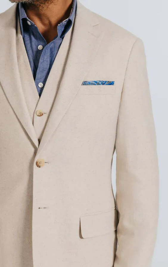Oatmeal Linen Herringbone 3 Piece Suit - photo 4