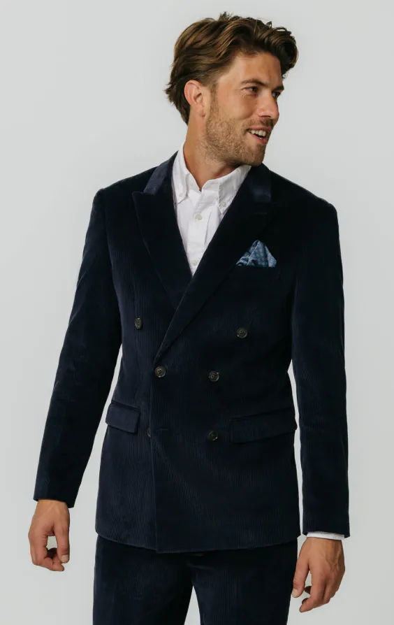Double Breasted Navy Corduroy Jacket