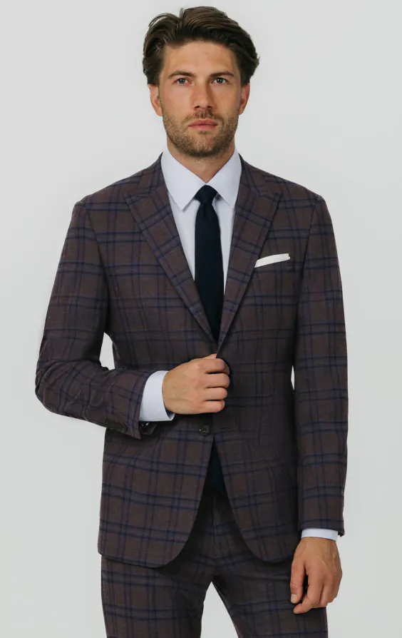 Burgundy with Blue Windowpane Check Suit Jacket Burgundy with Blue Windowpane Check Suit Jacket